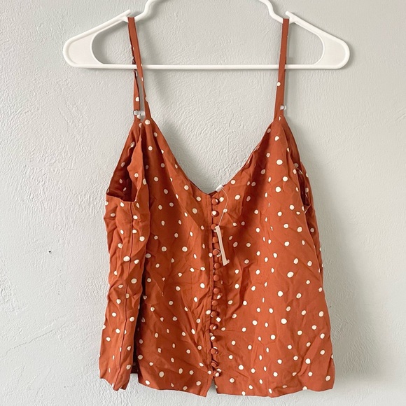 $70 Madewell Small Orange Rust Boho Polka Dot Button Tank Crop Top sz 10 Blouse - Picture 6 of 11